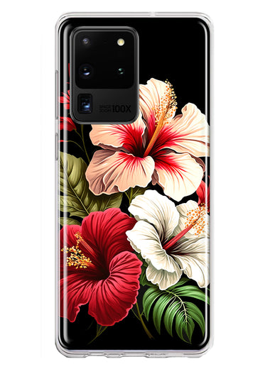 Samsung Galaxy S20 Ultra Pink Red Hibiscus Wild Flowers Floral Hybrid Protective Phone Case Cover