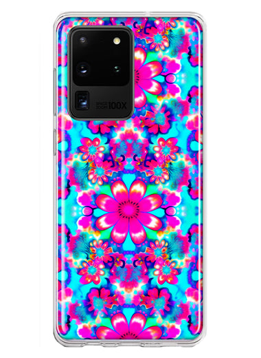 Samsung Galaxy S20 Ultra Pink Blue Vintage Hippie Tie Dye Flowers Hybrid Protective Phone Case Cover
