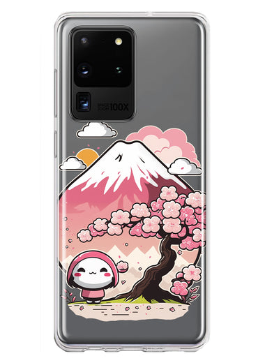 Samsung Galaxy S20 Ultra Kawaii Manga Pink Cherry Blossom Fuji Mountain Mochi Girl Hybrid Protective Phone Case Cover