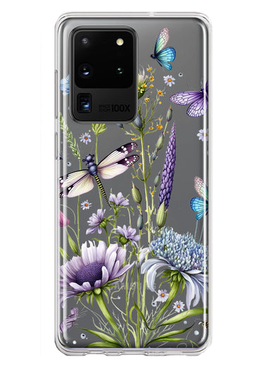 Samsung Galaxy S20 Ultra Lavender Dragonfly Butterflies Spring Flowers Hybrid Protective Phone Case Cover