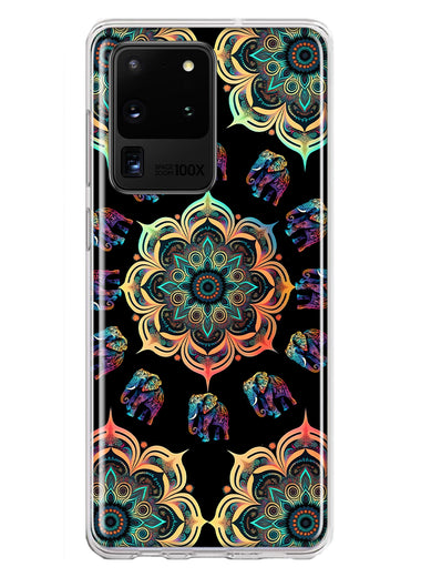 Samsung Galaxy S20 Ultra Mandala Geometry Abstract Elephant Pattern Hybrid Protective Phone Case Cover