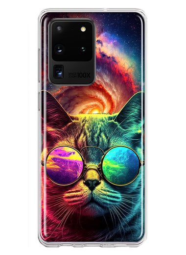 Samsung Galaxy S20 Ultra Neon Rainbow Galaxy Cat Hybrid Protective Phone Case Cover