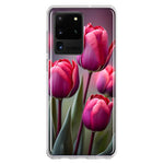 Samsung Galaxy S20 Ultra Pink Tulip Flowers Floral Hybrid Protective Phone Case Cover