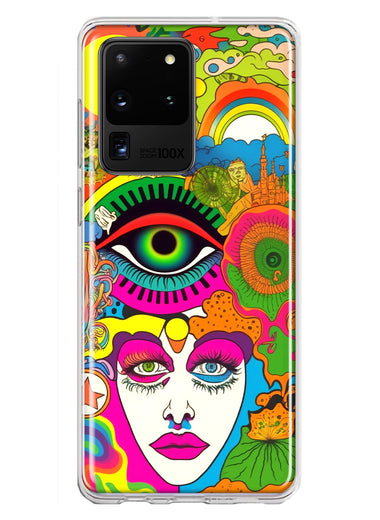 Samsung Galaxy S20 Ultra Neon Rainbow Psychedelic Trippy Hippie DaydreamHybrid Protective Phone Case Cover