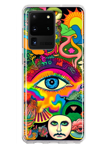 Samsung Galaxy S20 Ultra Neon Rainbow Psychedelic Trippy Hippie Multiple Eyes Hybrid Protective Phone Case Cover