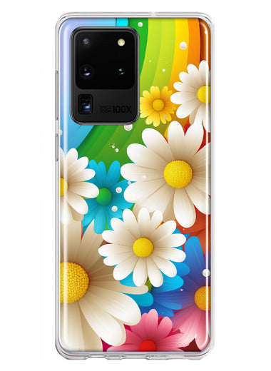 Samsung Galaxy S20 Ultra Colorful Rainbow Daisies Blue Pink White Green Double Layer Phone Case Cover
