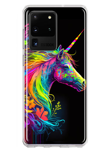Samsung Galaxy S20 Ultra Neon Rainbow Glow Unicorn Floral Hybrid Protective Phone Case Cover