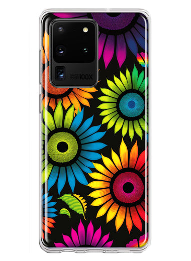 Samsung Galaxy S20 Ultra Neon Rainbow Glow Sunflowers Colorful Floral Pink Purple Double Layer Phone Case Cover