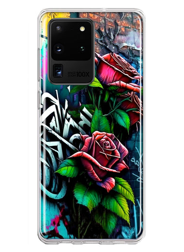 Samsung Galaxy S20 Ultra Red Roses Graffiti Painting Art Hybrid Protective Phone Case Cover