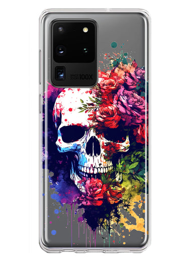 Samsung Galaxy S20 Ultra Fantasy Skull Red Purple Roses Hybrid Protective Phone Case Cover