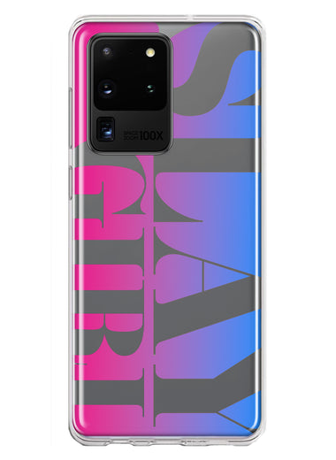 Samsung Galaxy S20 Ultra Pink Blue Clear Funny Text Quote Slay Girl Hybrid Protective Phone Case Cover