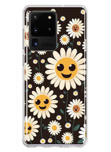 Samsung Galaxy S20 Ultra Cute Smiley Face White Daisies Double Layer Phone Case Cover