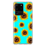 Samsung Galaxy S20 Ultra Yellow Sunflowers Polkadot on Turquoise Teal Double Layer Phone Case Cover