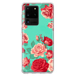 Samsung Galaxy S20 Ultra Turquoise Teal Vintage Pastel Pink Red Roses Double Layer Phone Case Cover