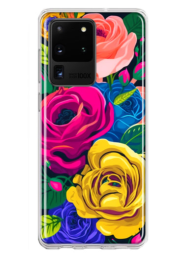 Samsung Galaxy S20 Ultra Vintage Pastel Abstract Colorful Pink Yellow Blue Roses Double Layer Phone Case Cover