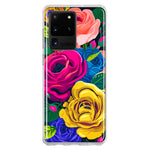 Samsung Galaxy S20 Ultra Vintage Pastel Abstract Colorful Pink Yellow Blue Roses Double Layer Phone Case Cover