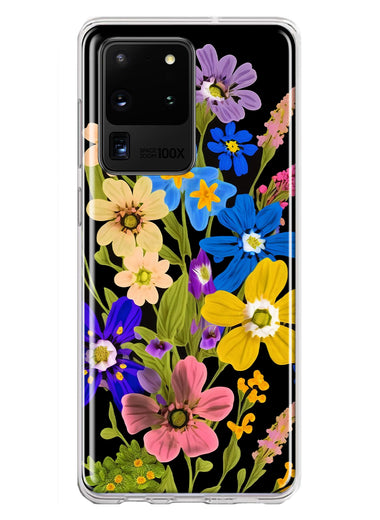 Samsung Galaxy S20 Ultra Blue Yellow Vintage Spring Wild Flowers Floral Hybrid Protective Phone Case Cover