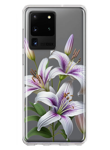 Samsung Galaxy S20 Ultra White Lavender Lily Purple Flowers Floral Hybrid Protective Phone Case Cover