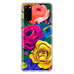 Samsung Galaxy S20 Vintage Pastel Abstract Colorful Pink Yellow Blue Roses Double Layer Phone Case Cover