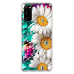 Samsung Galaxy S20 Colorful Crystal White Daisies Rainbow Gems Teal Double Layer Phone Case Cover