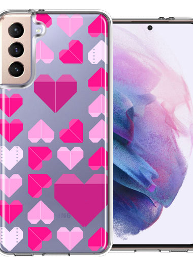 Samsung Galaxy S21 Plus Pink Purple Origami Valentine's Day Polkadot Hearts Design Double Layer Phone Case Cover
