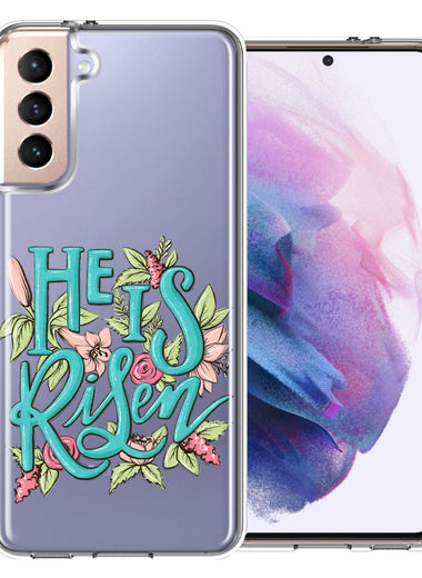 Samsung Galaxy S21 Plus He Is Risen Text Easter Jesus Christian Flowers Double Layer Phone Case Cover