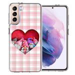 Samsung Galaxy S21 Valentine's Day Garden Gnomes Heart Love Pink Plaid Double Layer Phone Case Cover