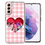 Samsung Galaxy S21 Plus Valentine's Day Garden Gnomes Heart Love Pink Plaid Double Layer Phone Case Cover