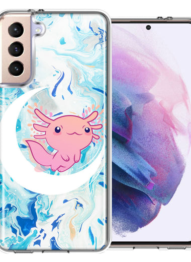 Samsung Galaxy S21 Plus Pink Axolotl Moon Mable Design Double Layer Phone Case Cover