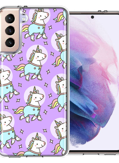 Samsung Galaxy S21 Plus Cute Unicorns Purple Design Double Layer Phone Case Cover