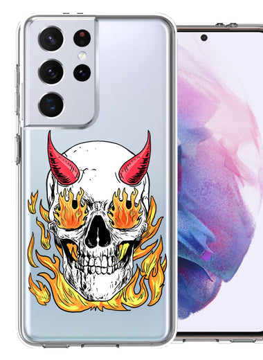 Samsung Galaxy S21 Ultra Flamming Devil Skull Design Double Layer Phone Case Cover