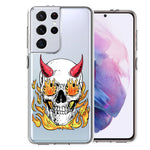 Samsung Galaxy S21 Ultra Flamming Devil Skull Design Double Layer Phone Case Cover