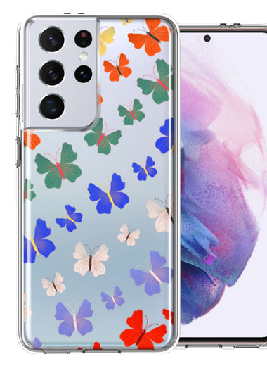 Samsung Galaxy S21 Ultra Colorful Butterflies Design Double Layer Phone Case Cover