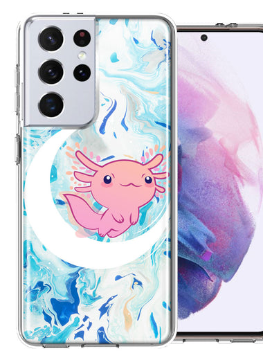 Samsung Galaxy S21 Ultra Pink Axolotl Moon Mable Design Double Layer Phone Case Cover