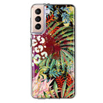 Samsung Galaxy S21 Plus Leopard Tropical Flowers Vacation Dreams Hibiscus Floral Hybrid Protective Phone Case Cover