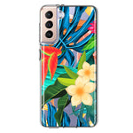 Samsung Galaxy S21 Blue Monstera Pothos Tropical Floral Summer Flowers Hybrid Protective Phone Case Cover