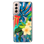 Samsung Galaxy S21 Plus Blue Monstera Pothos Tropical Floral Summer Flowers Hybrid Protective Phone Case Cover
