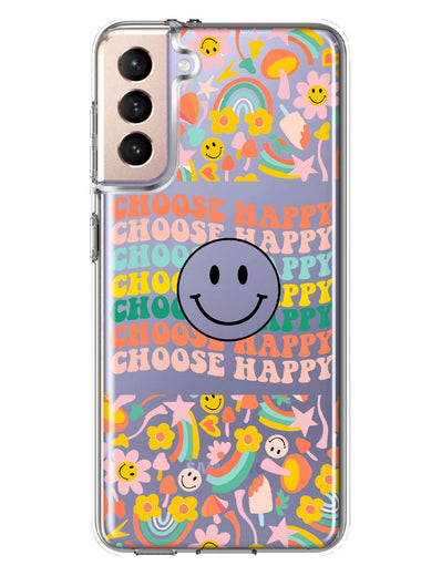 Samsung Galaxy S21 FE Choose Happy Smiley Face Retro Vintage Groovy 70s Style Hybrid Protective Phone Case Cover