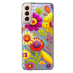 Samsung Galaxy S21 Colorful Yellow Pink Folk Style Floral Vibrant Spring Flowers Hybrid Protective Phone Case Cover