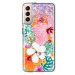 Samsung Galaxy S21 Hawaiian Vibes Hibiscus Flowers Monstera Vacation Summer Hybrid Protective Phone Case Cover