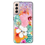 Samsung Galaxy S21 FE Hawaiian Vibes Hibiscus Flowers Monstera Vacation Summer Hybrid Protective Phone Case Cover