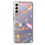 Samsung Galaxy S21 Peach Meadow Wildflowers Butterflies Bees Watercolor Floral Hybrid Protective Phone Case Cover