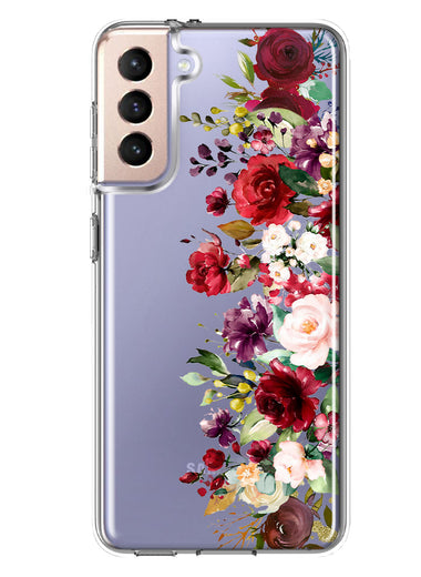 Samsung Galaxy S21 Red Summer Watercolor Floral Bouquets Ruby Flowers Hybrid Protective Phone Case Cover
