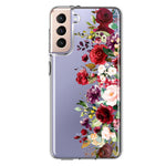 Samsung Galaxy S21 Red Summer Watercolor Floral Bouquets Ruby Flowers Hybrid Protective Phone Case Cover