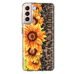 Samsung Galaxy S21 Yellow Summer Sunflowers Brown Leopard Honeycomb Hybrid Protective Phone Case Cover