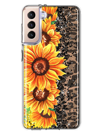 Samsung Galaxy S21 FE Yellow Summer Sunflowers Brown Leopard Honeycomb Hybrid Protective Phone Case Cover