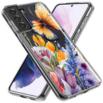Samsung Galaxy S21 FE Spring Summer Flowers Butterfly Purple Blue Lilac Floral Hybrid Protective Phone Case Cover