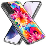 Samsung Galaxy S21 Ultra Watercolor Paint Summer Rainbow Flowers Bouquet Bloom Floral Hybrid Protective Phone Case Cover