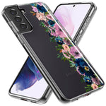 Samsung Galaxy S21 Ultra Navy Blue Summer Watercolor Floral Classic Purple Flowers Hybrid Protective Phone Case Cover