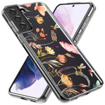 Samsung Galaxy S21 Ultra Peach Meadow Wildflowers Butterflies Bees Watercolor Floral Hybrid Protective Phone Case Cover